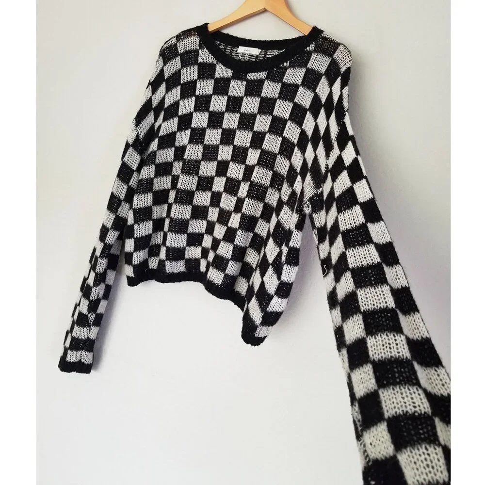 A.L.C. Remington Black White Check Plaid Checkerboard Sweater M Black White $295 - Picture 11 of 16